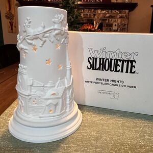 Dept 56 Winter Silhouette White Porcelain Candle Cylinder Winter Nights